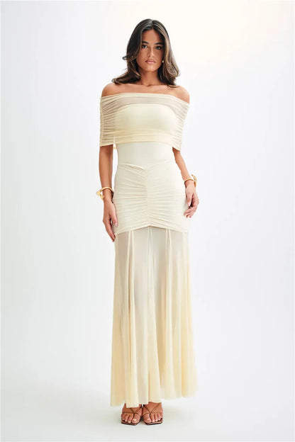Strapless Mesh Ruffled Backless Mini Dress