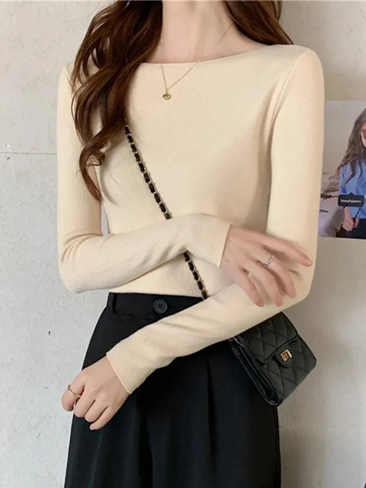 Ribbed Sweater Knitted Soft Pullovers Jumpers Basic Soft Long Sleeve Sweaters for Autumn Winter Tops