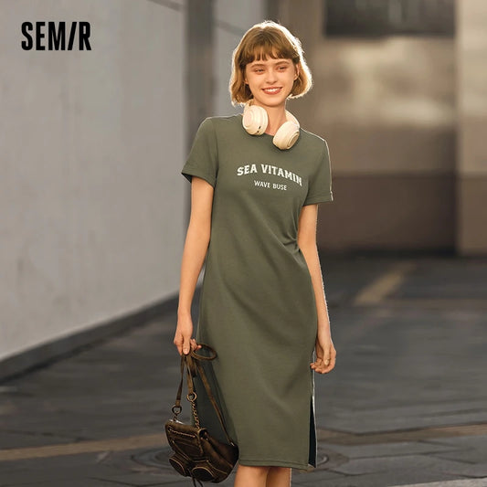 Dress Midi Dress Summer New Letter Print Split T-shirt Dress