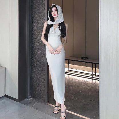 Summer New Strapless Sleeveless Bodycon Long Dresses Slim Split Backless Package Hip Dress Vestidos
