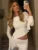 White Mesh Cropped Top Pullover for Patchwork Long Sleeve Skinny Irregular Ruched T-shirts ’s Y2k Top