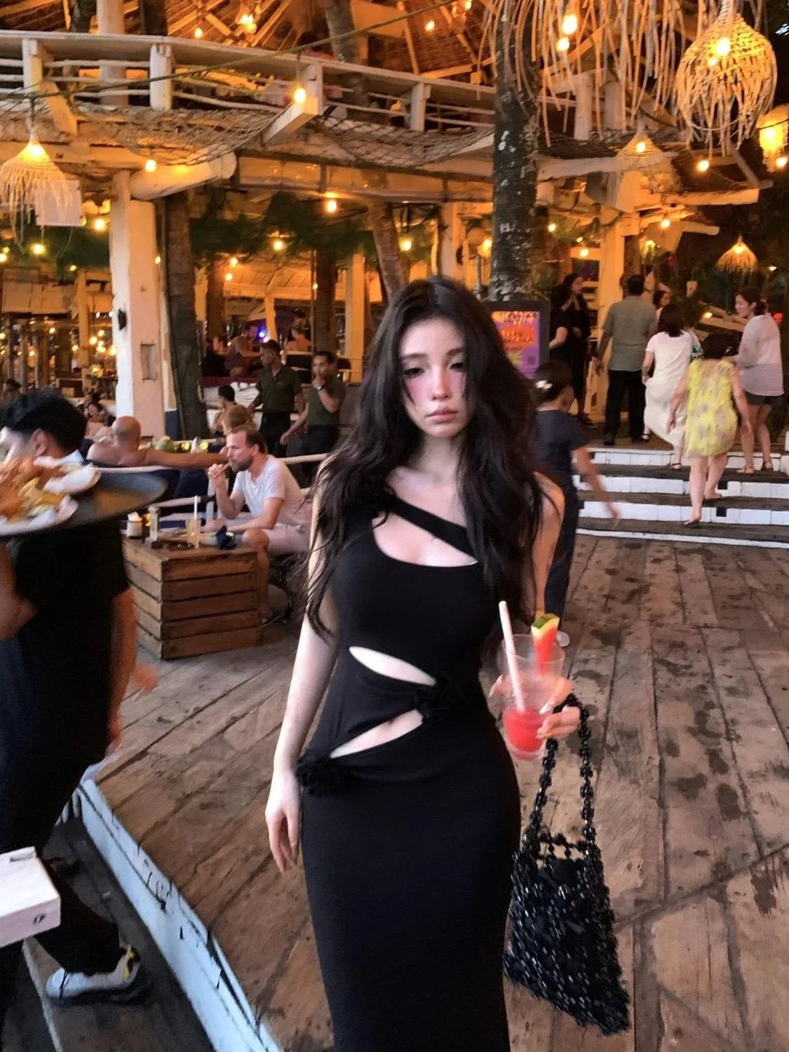 Barbie Hip Dress Summer New Hollow Party Dresses Waist Design Threedimensional Flowers Long Dress.