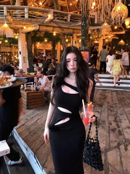 Barbie Hip Dress Summer New Hollow Party Dresses Waist Design Threedimensional Flowers Long Dress.