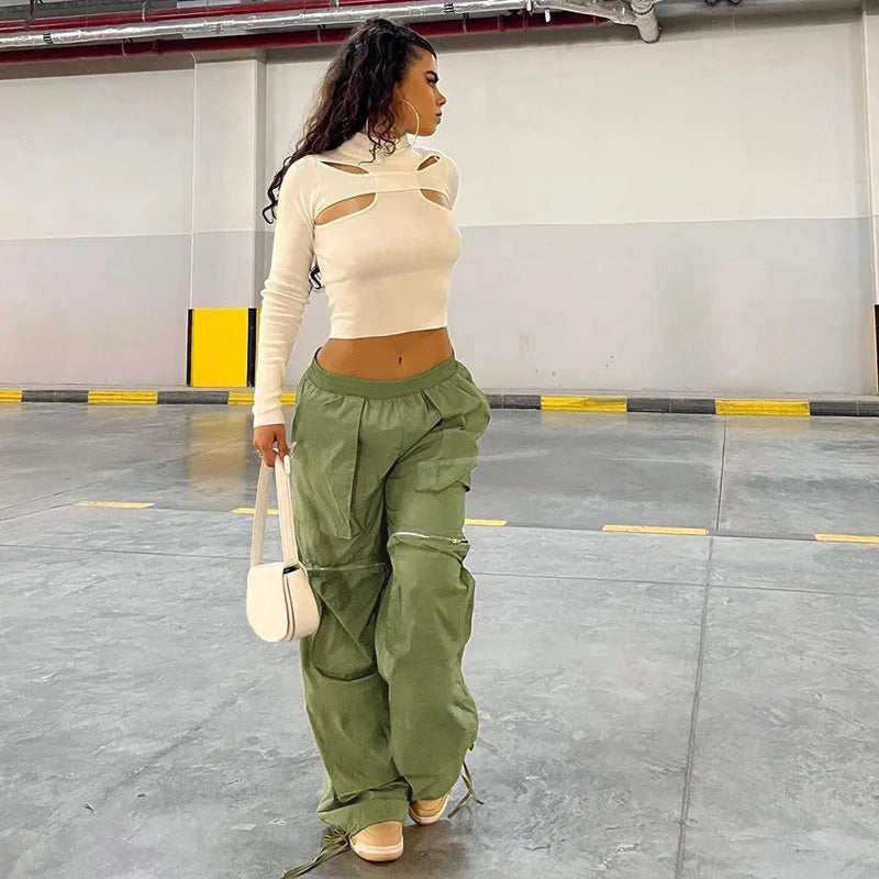 Street Big Pocket Cargo Pants Loose Drawstring Trouser Female Sweatpant Autumn Y2k Pants