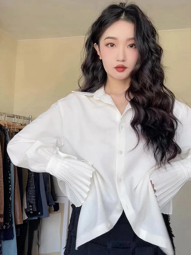French Style Folds Shirts&blouses Tops Spring Autumn Blusas Mujer Camisas
