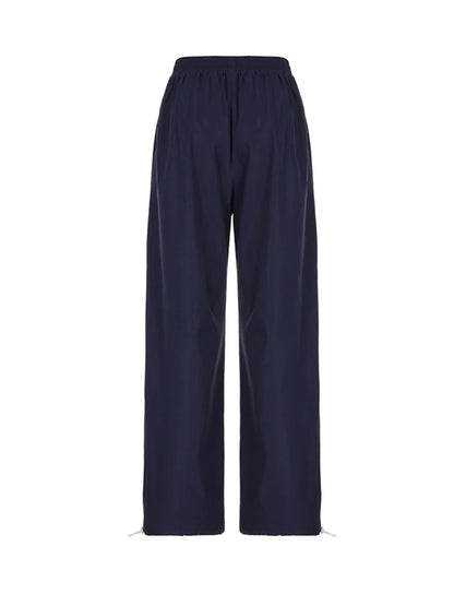 Side Stripe Elastic High Waist Loose Straight Leg Pants Letter Print Street Style Hippie Baggy Trousers Preppy