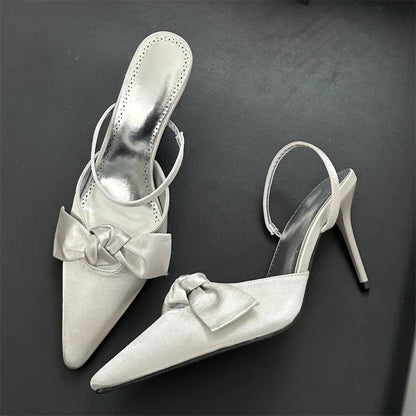 Design Style Butterflyknot Thin High Heels Pumps Pointed Toe Banquet Wedding Female Shoes