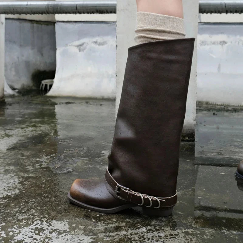 Retro Woman Boots Brand Designer Spring New Genuine Leather Western Boots Knee High Ankle Boot