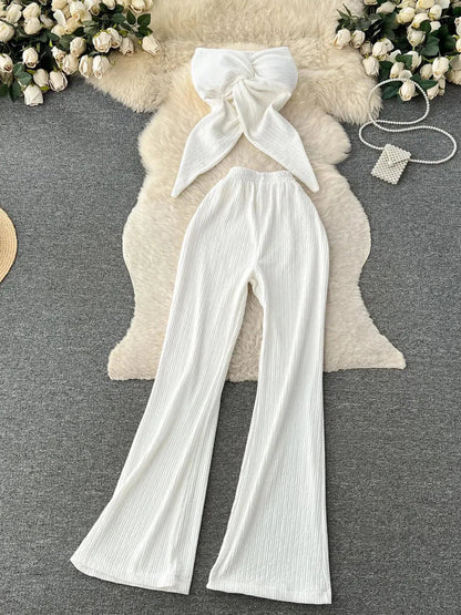Bandeau Crop Tube Top & Wide Leg Pants Coord Set