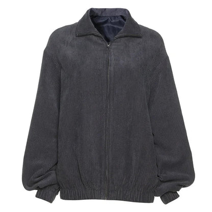Autumn and Winter New Street Style New Longsleeved Lapel Zipper Cardigan Loose and Thin Warm Jacket