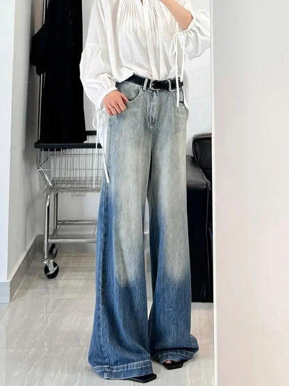 Retro Gradient Boot Cut Jeans Y2k Loose Korean Wide Leg Denim Pants Harajuku Mujer Bottoms