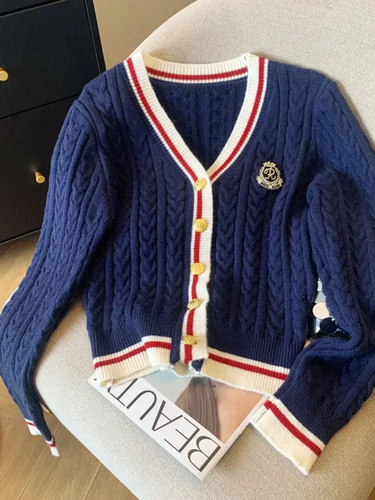 Knitted Cardigan V-neck Pullover Warm Knitwear Jumper Clothes Sweater Autumn Winter Kpop 2000s Aesthetic