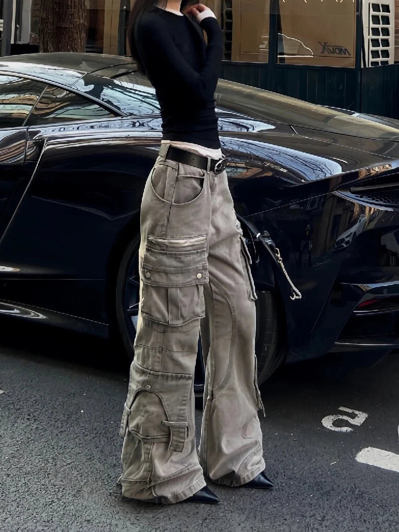 Brown Jeans High Waist American Wide Leg Pants Straight Baggy Denim Trousers Mom Oversize Pants