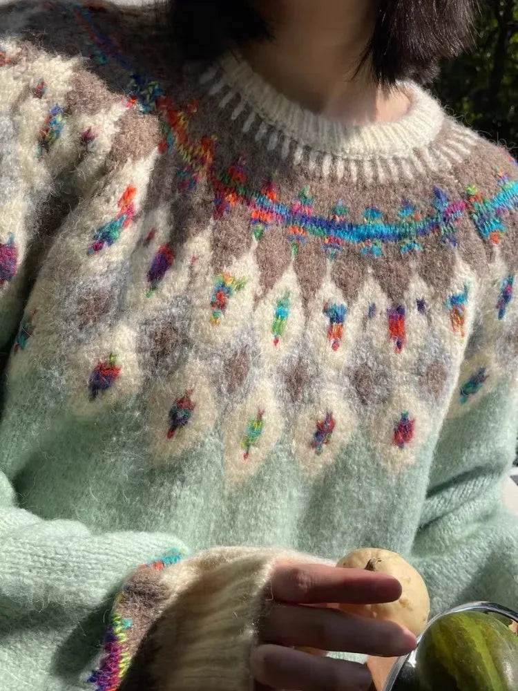 Argyle Knit ‘s Sweaters Harajuku Rainbow Color Long Sleeve Pullovers Japan Style Cutecore Winter Clothes