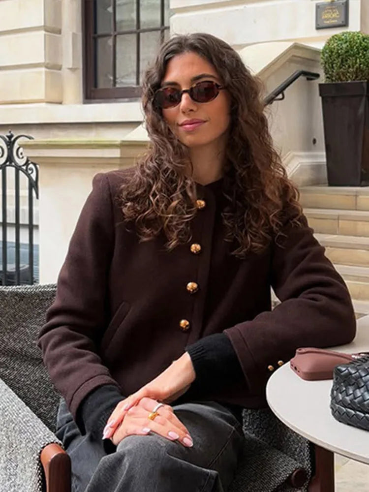 O-neck Plush Short Coats Retro Slim Fit Single Breasted Jackets Female New Spring Office Outwear