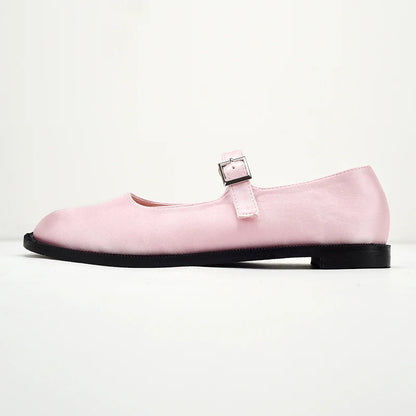 New Sweet Tabi Shoes Loafer for Split Toe Thick Sole Silk Pink Mary Jane Shoes 41