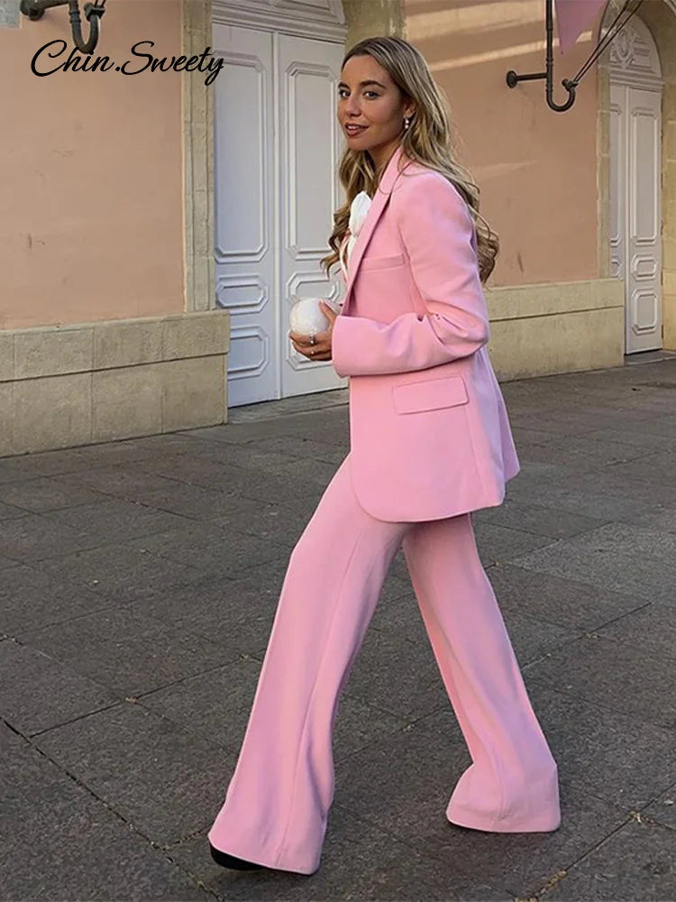 Blazer Pants Set Loose Lapel Single-breasted Coat Wide Leg Trousers Sets Fall Office New in Matching Suits