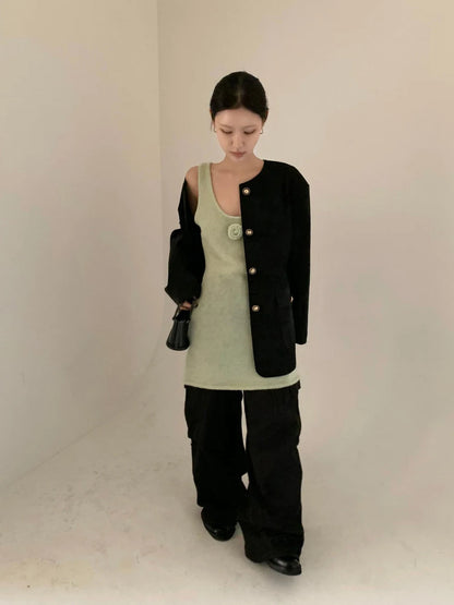 Three Dimensional Flower Knitted Vest Dress Summer New Design Looks Slim Can Be Worn in a Short Skirt
