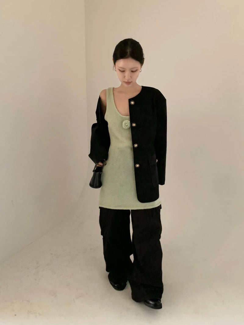 Three Dimensional Flower Knitted Vest Dress Summer New Design Looks Slim Can Be Worn in a Short Skirt