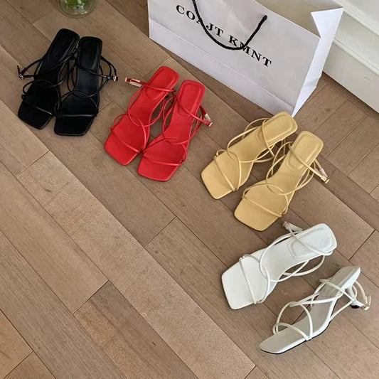 Shoes Sandals Stiletto Heels Suit Female Beige Allmatch Low New Comfort High Retro Summer