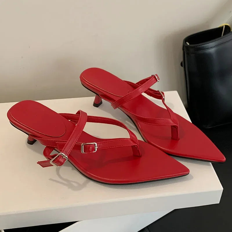 New Pointed Buckle Wedge Flip Flops Beach Dress Brand Designer Mule Shoes Slippers