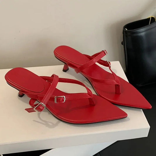 New Pointed Buckle Wedge Flip Flops Beach Dress Brand Designer Mule Shoes Slippers
