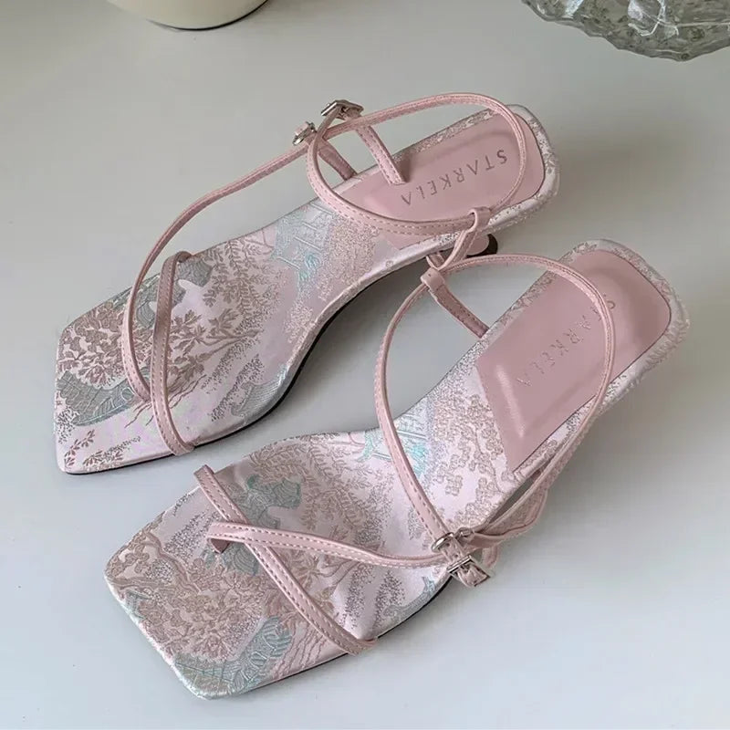 Original Designer Sandals Satin Design Heels Anklewrap Clip Toe Summer Sandals Dress Shoes