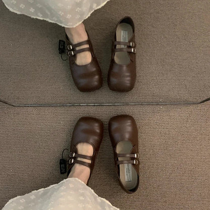 Slip on Loafers Square Toe Ankle Strap Buckle Mary Jane Shoes Chunky Low Heel Pumps Dress Shoes