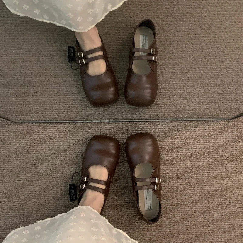 Slip on Loafers Square Toe Ankle Strap Buckle Mary Jane Shoes Chunky Low Heel Pumps Dress Shoes