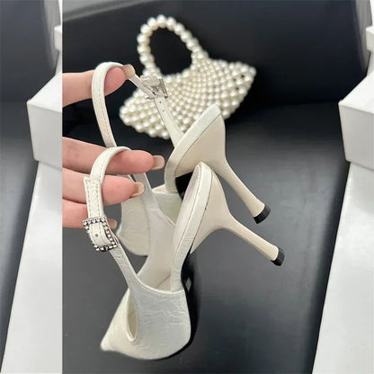 Slingbacks Thin High Heels Pointed Toe Buckle Strap Pumps Blue Party Dress Shoes Heeled Sandals
