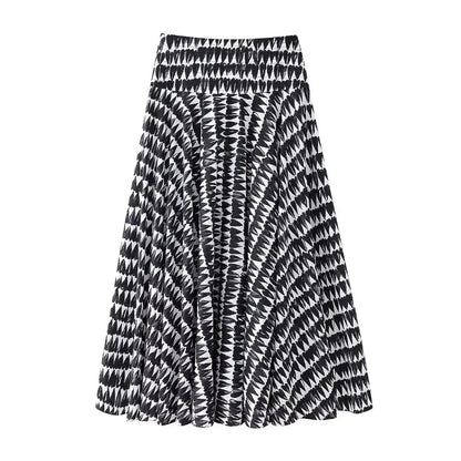 2 Piece Set Printed Bow Lace Up Cropped Camisole Sleeveless Tops High Waist Aline Pleated Skirts