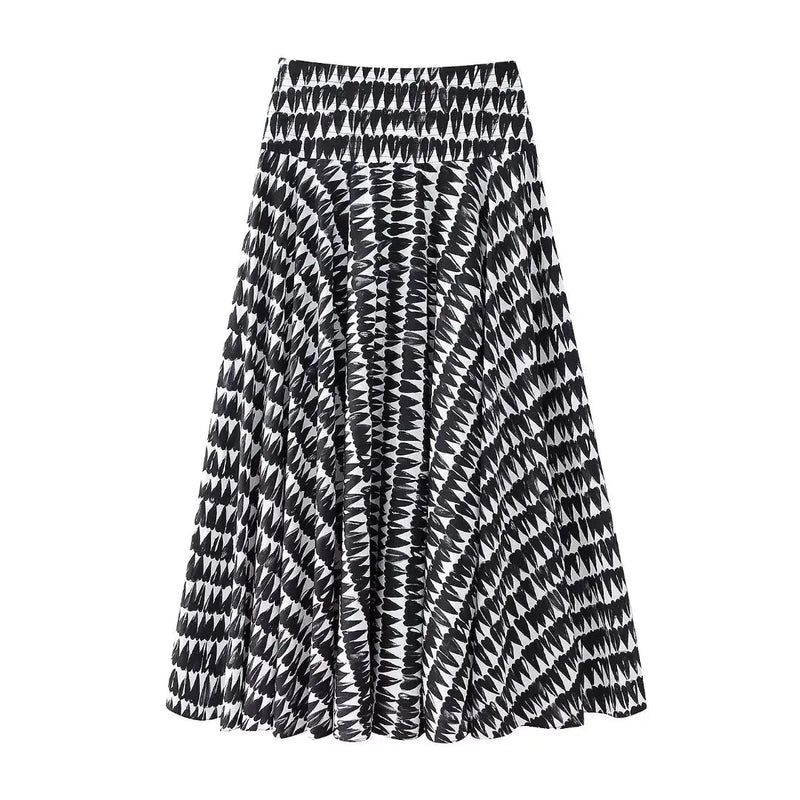 2 Piece Set Printed Bow Lace Up Cropped Camisole Sleeveless Tops High Waist Aline Pleated Skirts