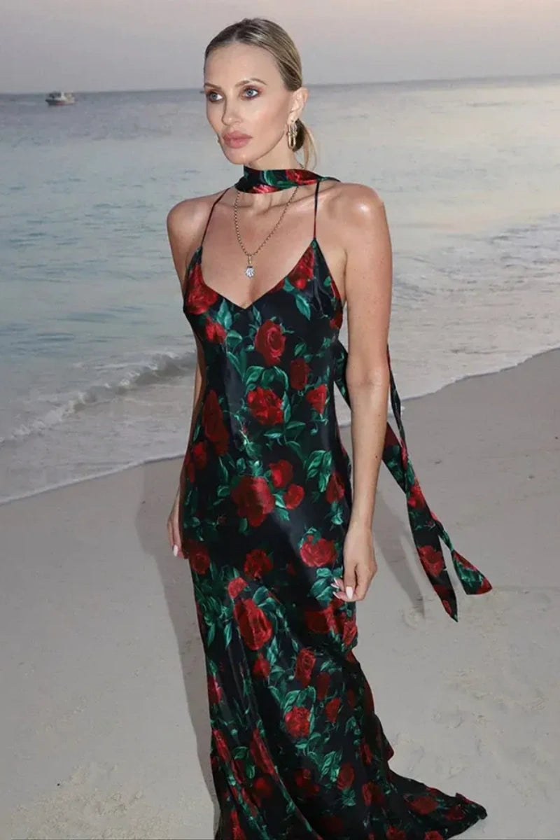 Print Backless Maxi Dress