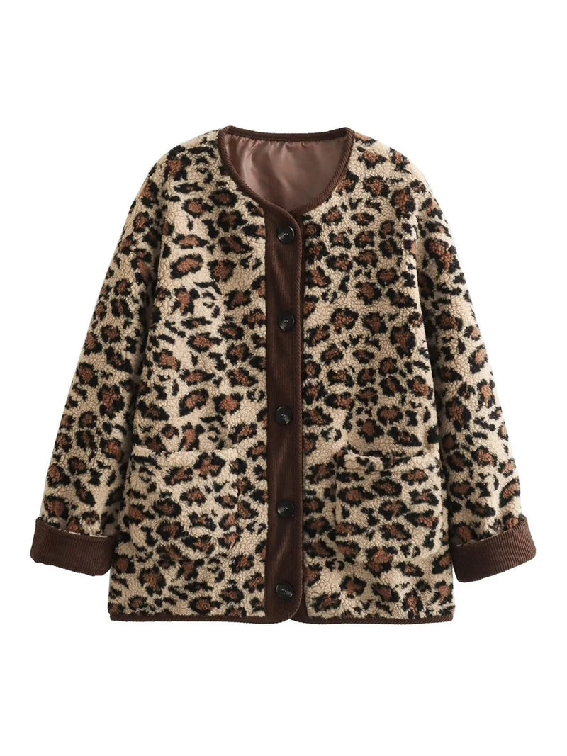 Jacket Winter Commuter Leopard-print Lamb Wool Jacket for Outwears