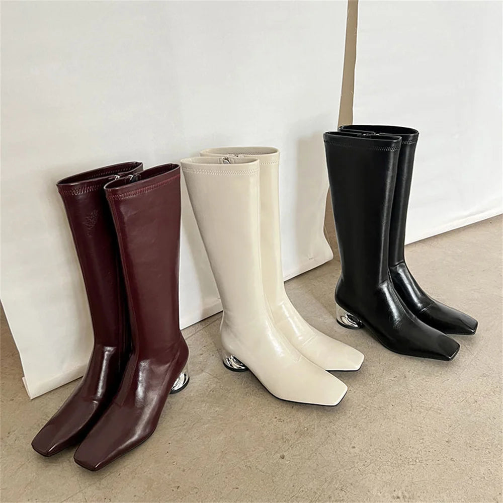 New High Heels Simple Style Warm Autumn Winter Slim Long Shoes Woman Thigh High Knight Boots