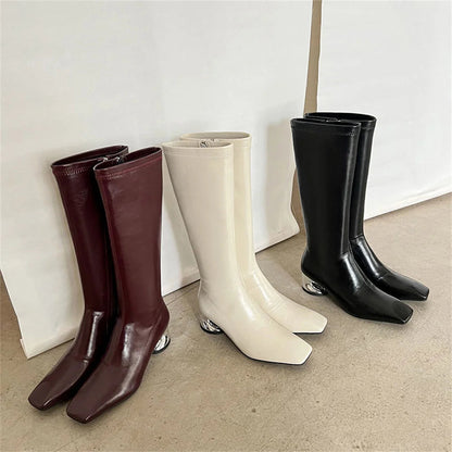 New High Heels Simple Style Warm Autumn Winter Slim Long Shoes Woman Thigh High Knight Boots