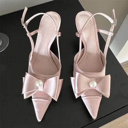 New Design Butterflyknot Pointed Toe Woman Pumps Buckle Strap Wedding Stripper Thin High Heels Shoes