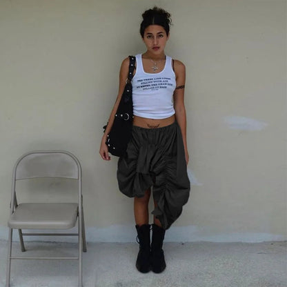 Irregular Ruched Elastic Long Skirt Design Party Dress Street Outfit Autumn Winter Female Skirt