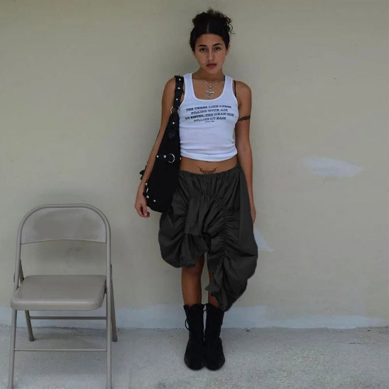 Irregular Ruched Elastic Long Skirt Design Party Dress Street Outfit Autumn Winter Female Skirt