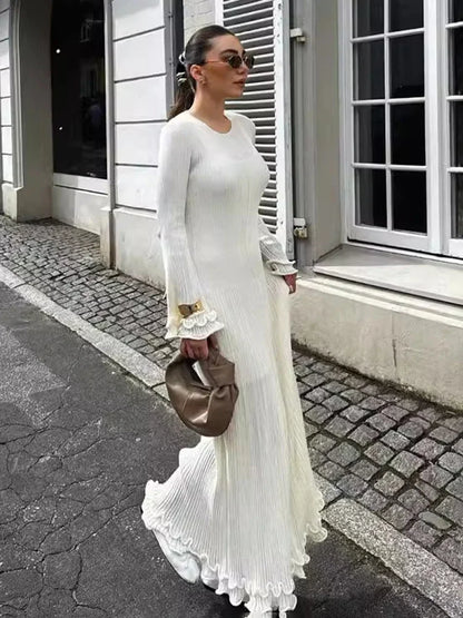Long Sleeve Slim Maxi Fungus Dress for Backless Long Dress Club Party Clothes Autumn Winter New
