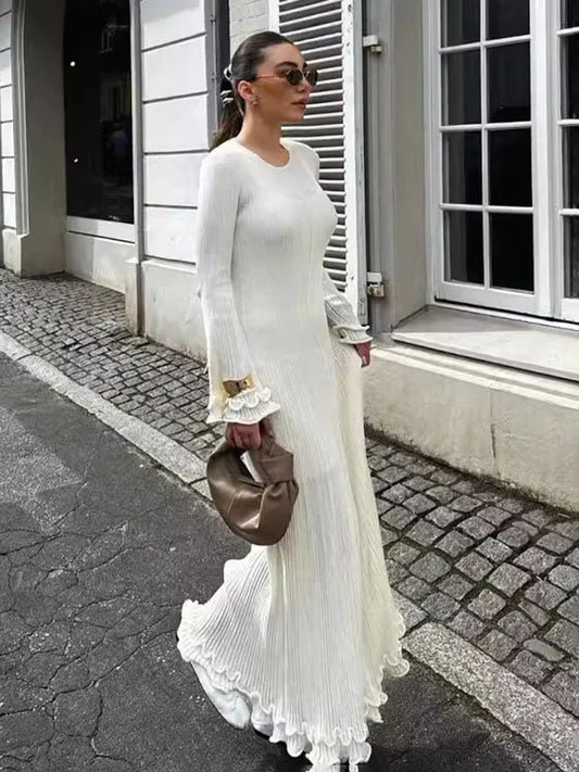 Long Sleeve Slim Maxi Fungus Dress for Backless Long Dress Club Party Clothes Autumn Winter New