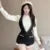 French Two-piece Set Ruffles O-neck Shirt Tweed Halter Short Overalls Autumn Y2k Outfits New
