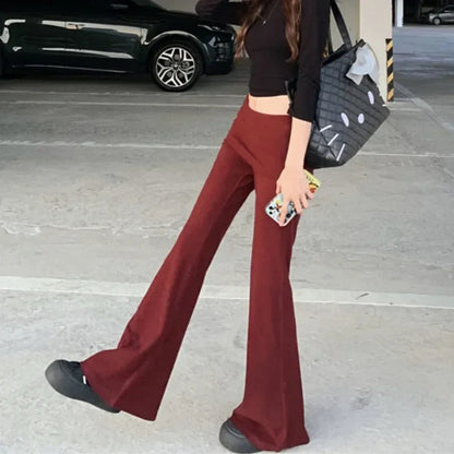 Korean Retro Splicing Color Allmatch Pants Autumn New Fake Twopiece Low Waist Slim Wide Leg Pants