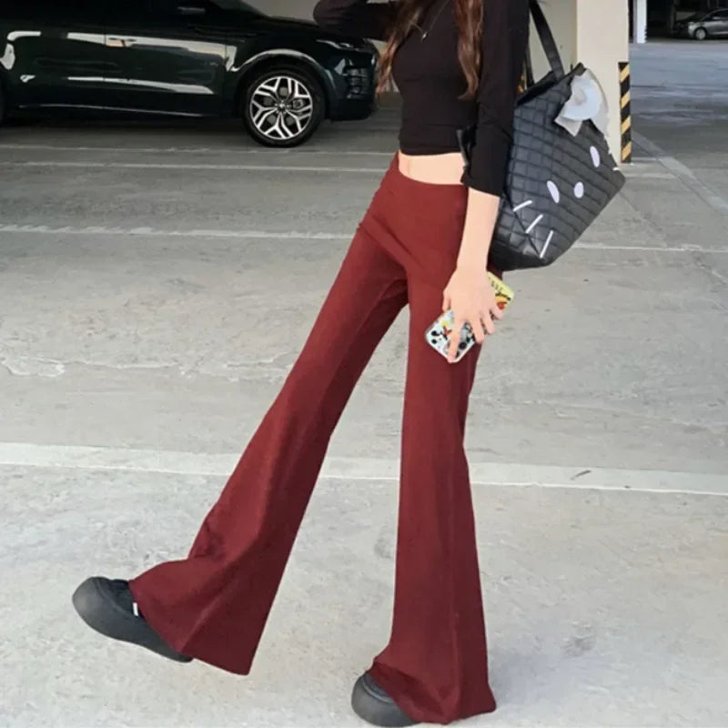 Korean Retro Splicing Color Allmatch Pants Autumn New Fake Twopiece Low Waist Slim Wide Leg Pants