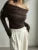 Sweater Knit Pullover Backless Slim Bandeau Cropped Top Off-shoulder Autumn Knitwear Top