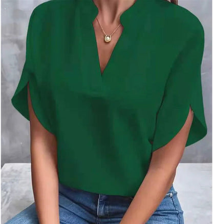 Summer V-neck Short Sleeve Blouse