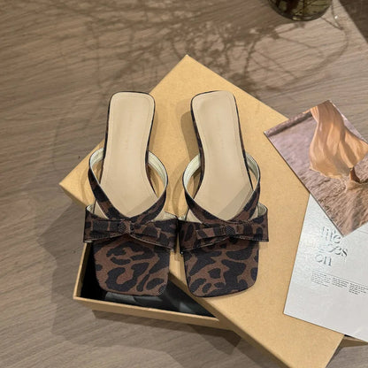 Summer Beach Vacation Slippers Open Toe Low Heel Slide Butterflyknot Dress Shoes