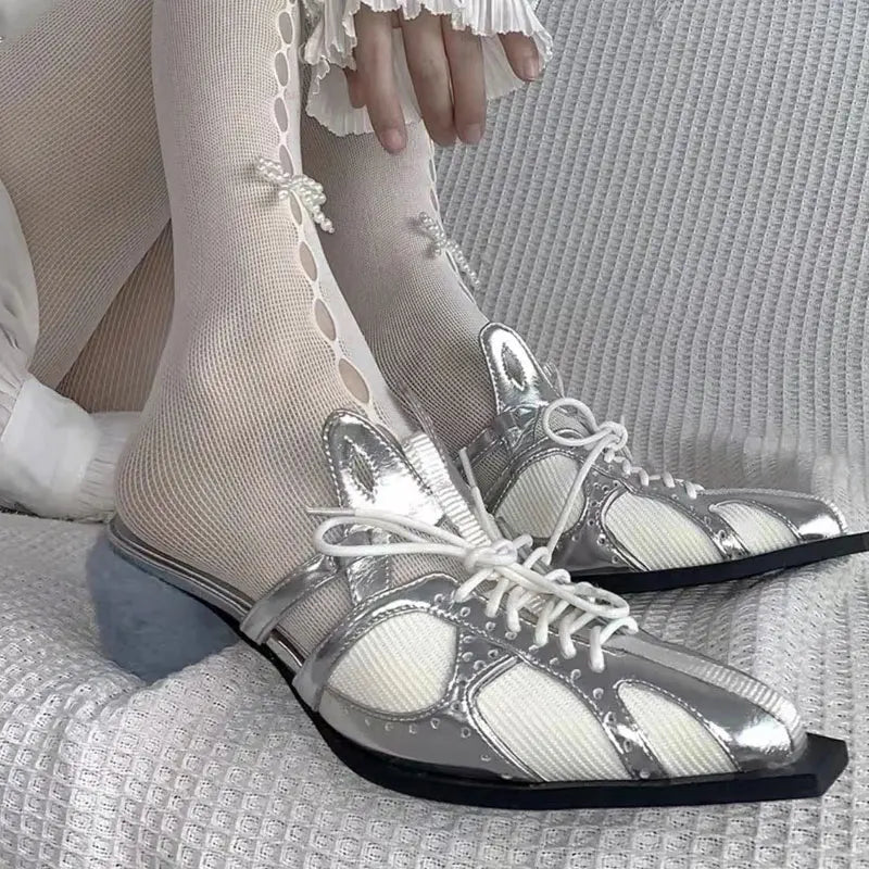 Hollow Out Pointedtoe Colorblock High Heels Comfortable Breathable Sandals Plush Heel Mules Personality Shoes