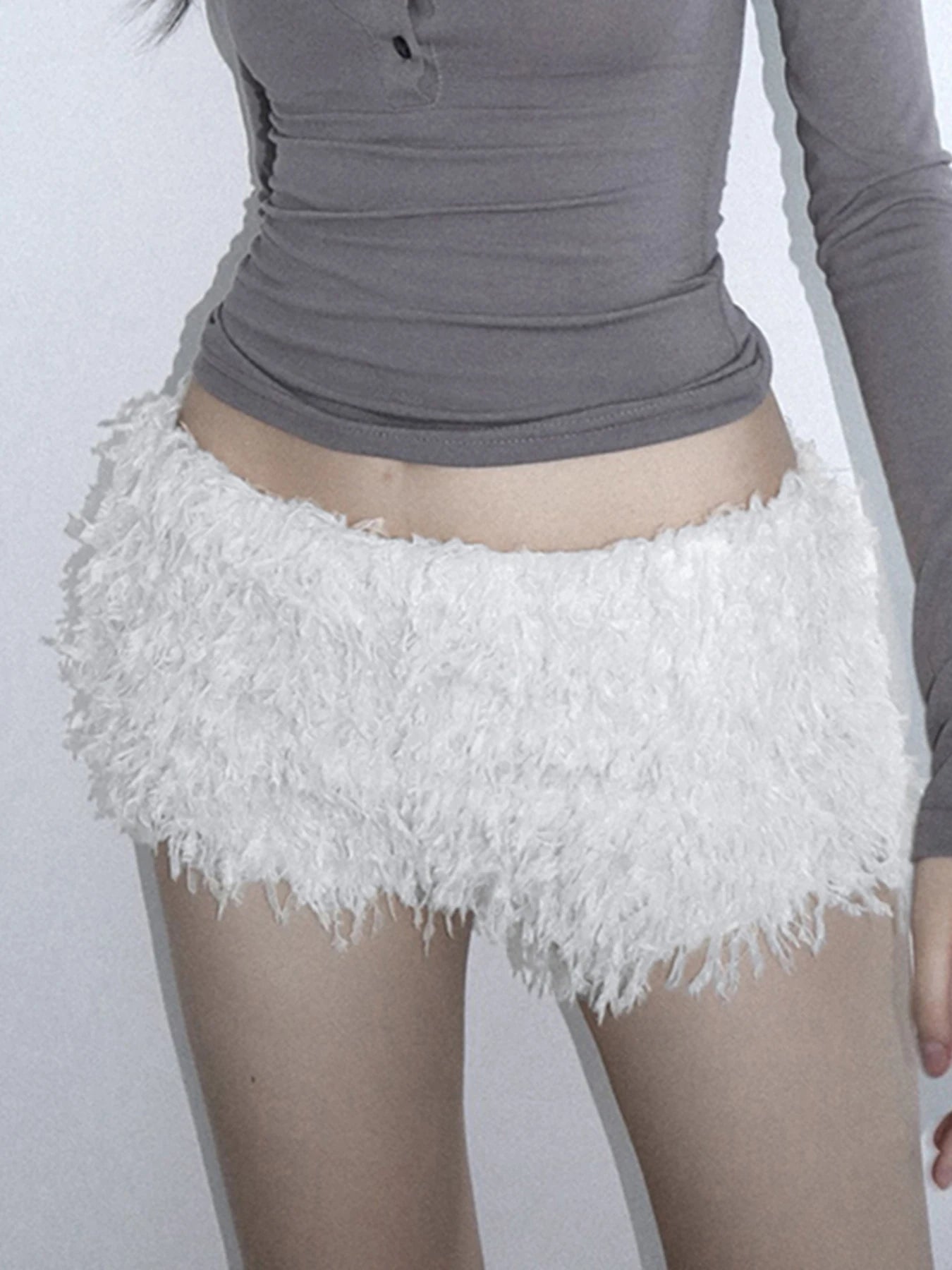 Faux Fur Knitted ��s Short Y2k Skinny Simple Low Waist Autumn Winter Design Basic Pants