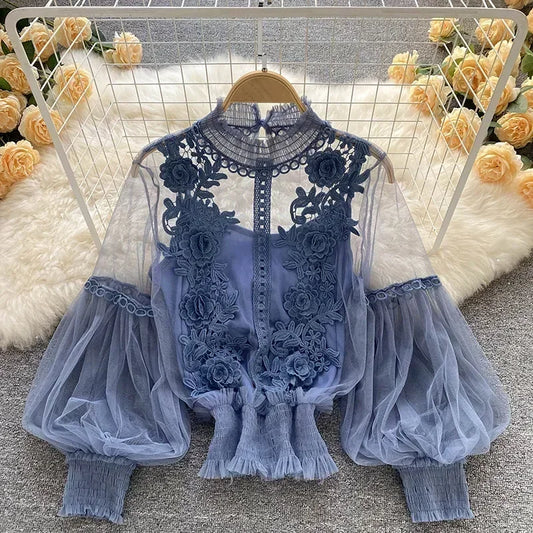 French Blouse Temperament Sweet Ruffles Loose Tops Spring Long Sleeve White Shirts